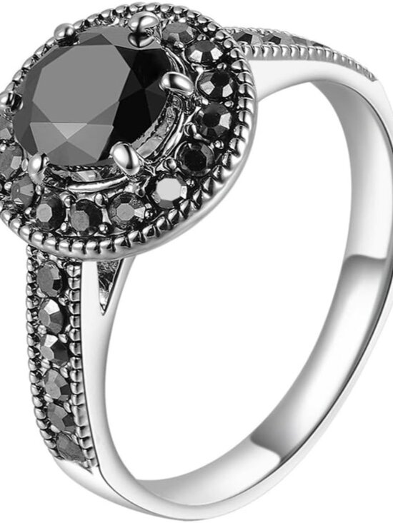 Other - Vintage Wide Ring Classic Black Marcasite Crystal Rows Statement Silver Chunky R